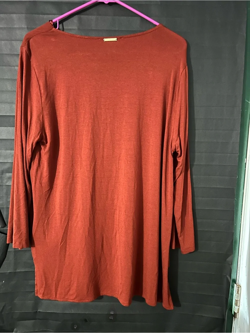 Michael Kors Rust Long-Sleeve V-Neck Layered Tunic with Shoulder Ties